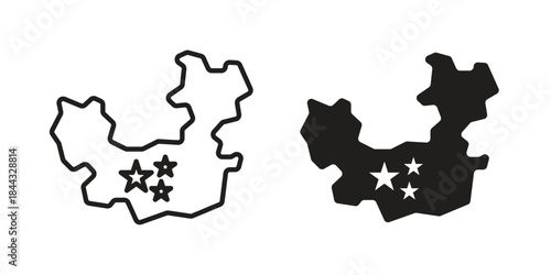 China map icons for web design set in black stroke and solid style. EPS10