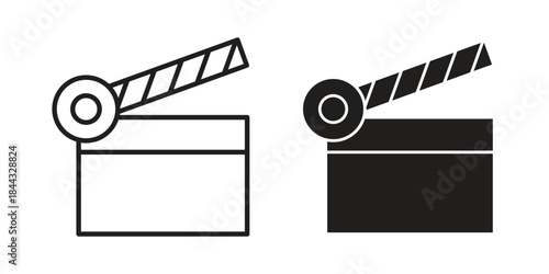 Cinema flapper icons for web design set in black stroke and solid style. EPS10