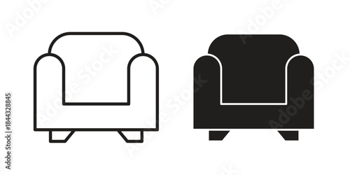 Cinema seat icons for web design set in black stroke and solid style. EPS10