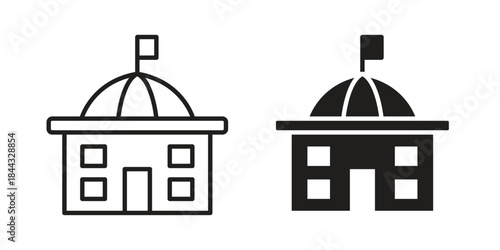 City hall icons for web design set in black stroke and solid style. EPS10