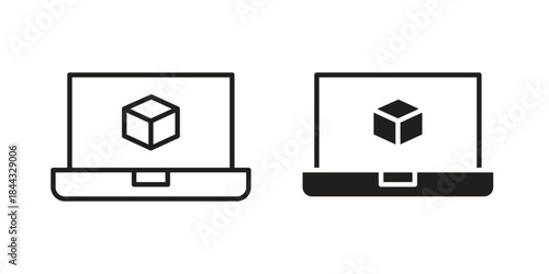 Computer simulation icons for web design set in black stroke and solid style. EPS10