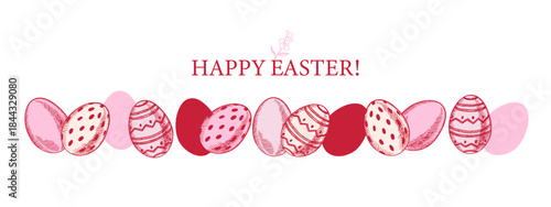 Cute Easter vintage hand drawn banner with eggs. Greeting card and invitation design. Retro sketch isolated vector illustration
