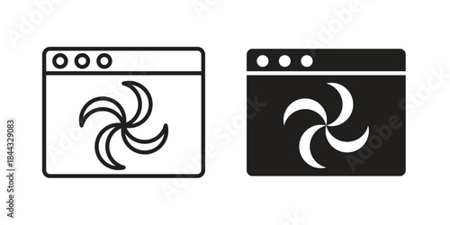 Convection turbofan stove icons for web design set in black stroke and solid style. EPS10