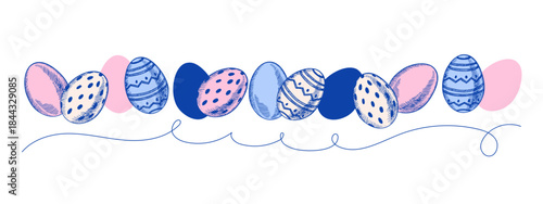 Cute Easter vintage hand drawn banner with eggs. Greeting card and invitation design. Retro sketch isolated vector illustration