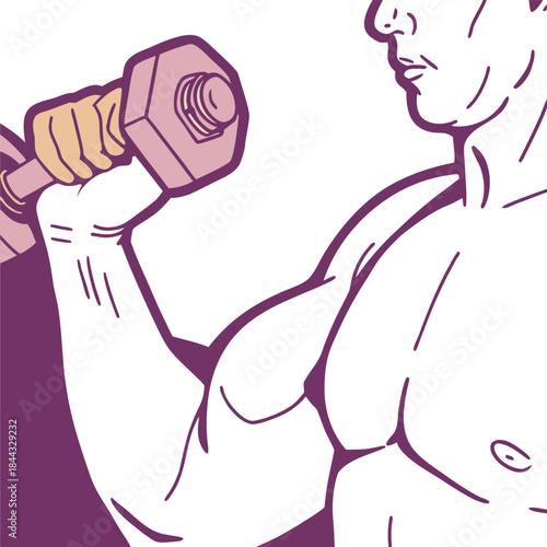 Man exercising with a dumbbell, closeup of bicep curl