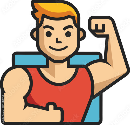 Strong man flexing bicep cartoon icon character illustration