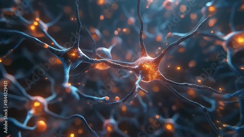 icroscopic camera dive through tangled neuron networks, glowing dendritic spines