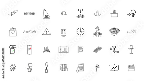 Collection of hand drawn business and technology icons