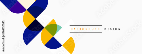 Abstract geometric shapes overlap, creating vibrant color composition. Minimalist design suitable for backgrounds, presentations.