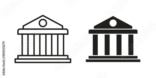 Courthouse icons for web design set in black stroke and solid style. EPS10