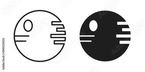 Death star icons for web design set in black stroke and solid style. EPS10
