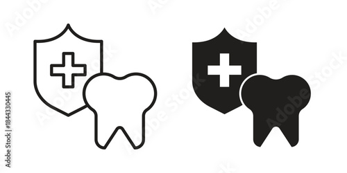 Dental insurance icons for web design set in black stroke and solid style. EPS10