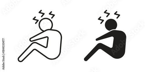 Depression icons for web design set in black stroke and solid style. EPS10