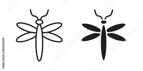 Dragon fly icons for web design set in black stroke and solid style. EPS10