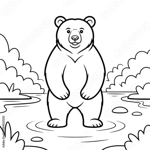 A line art bear illustration vector style coloring book 