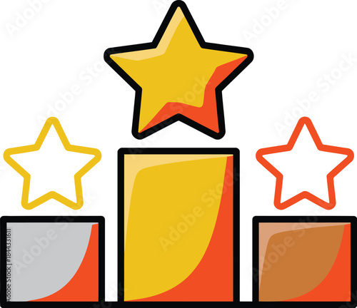 Vector illustration of a three-tier winners podium with gold silver and bronze places and stars for first second third position