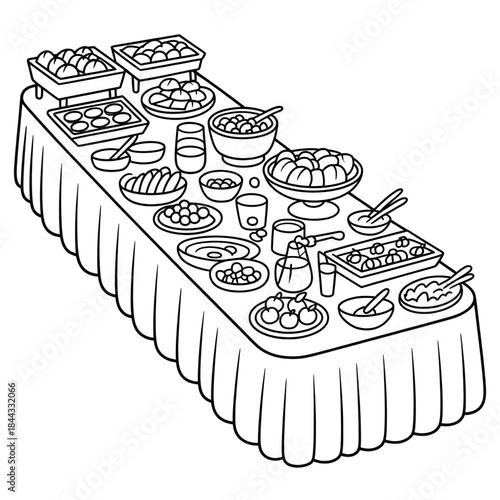 A line art buffet table illustration vector style coloring book 