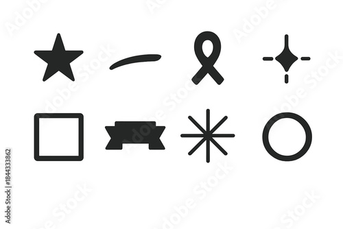 New Year Icon Set. New Year typographic elements. Filled icon set of New Year typographic elements: star