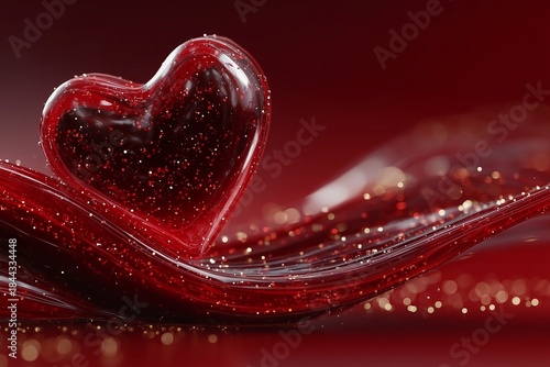 Glittering Heart of Passion: Shimmering Red Valentine Love Amidst Dreamy Sparkling Swirls