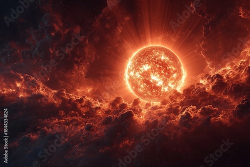 Fiery Sunburst Through Stormy Clouds: A Celestial Display of Light and Energy