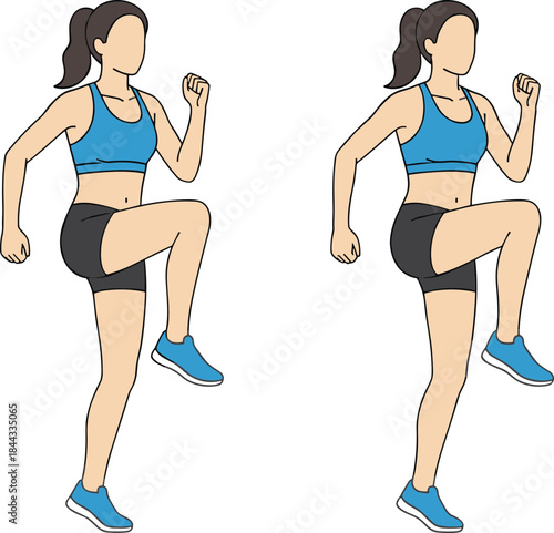 Fitness illustration of a woman performing a squat, demonstrating proper form for lower body strength training, glute and leg exercise.