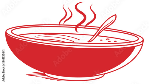 Red Bowl of Hot Soup Icon – Minimal Steaming Food Illustration