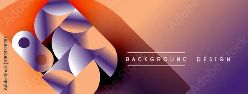Abstract geometric shapes, gradient colors, orange, purple hues. Modern design element for backgrounds, banners, presentations.