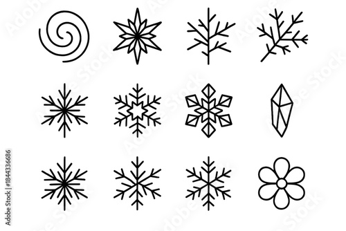 Winter Micro Patterns. Winter micro patterns. Line outline icon set of Winter micro patterns: frosty swirl,