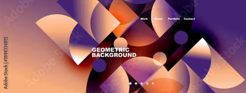 Abstract geometric shapes, vibrant colors, website header design. Navigation menu present, modern aesthetic.