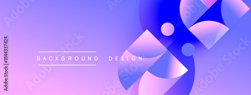 Abstract background features flowing shapes, gradients. Purple, blue hues dominate design, creating modern aesthetic. Minimal text present.