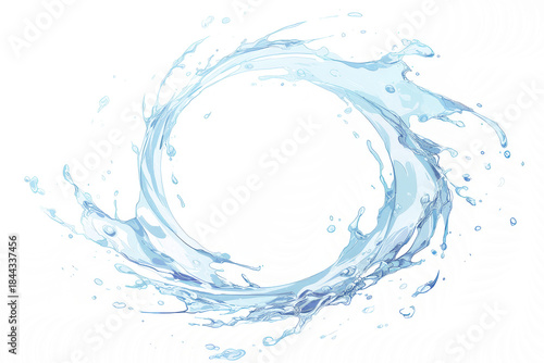 wirling water ring forming a portal with suspended droplets and glossy highlights