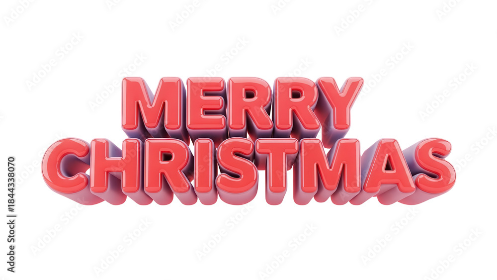 Fototapeta premium Red Glossy 'MERRY CHRISTMAS' 3D Text Isolated on White Background