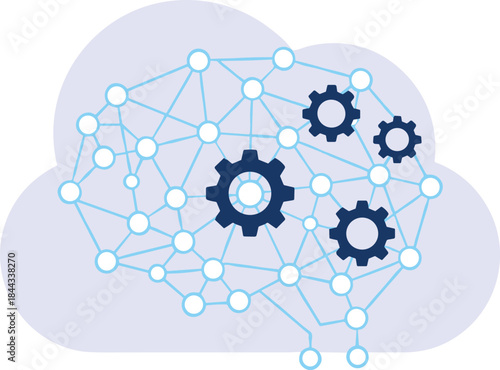 Neural network infrastructure operating within a cloud environment, symbolizing complex data computation, cognitive function, and technological problem-solving mechanisms.