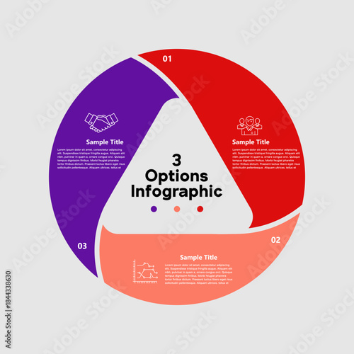 Circle chart infographic template with 3 options for presentations. Triangle Infographics 3 option. Vector eps  
