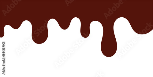 Melted chocolate vector illustration. Flowing liquid chocolate isolated on white background. Chocolate splash and drip concept.