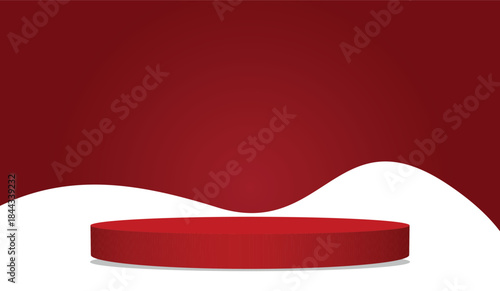 Merry Christmas and Chinese Happy New Year background with red podium. 