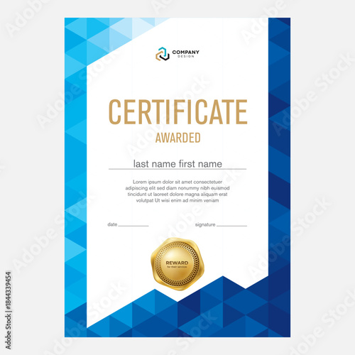 Certificate and diploma design, creative geometric triangle background, flat style