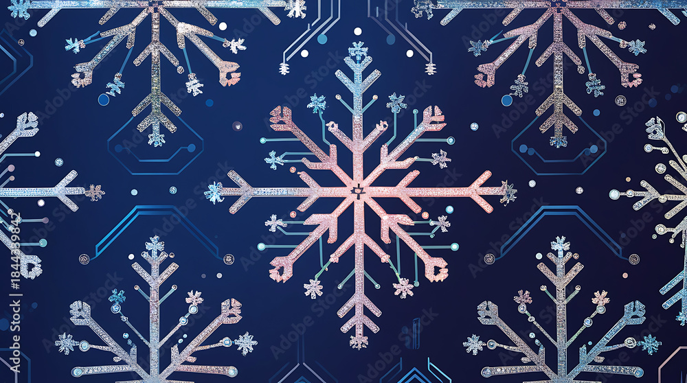 Fototapeta premium Intricate snowflakes on dark blue background