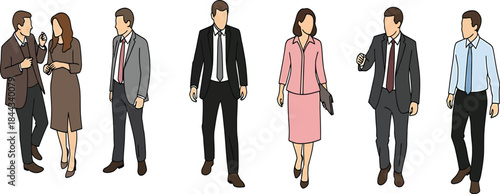 Collection of diverse business professionals in casual and formal attire standing together