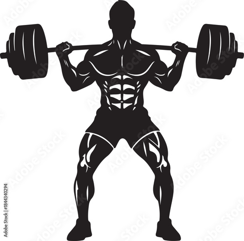 Muscular Man Lifting Heavy Weights in Gym Silhouette