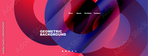 Abstract geometric design. Vibrant colors blend, creating dynamic visual impact. Navigation menu present, simple text overlay.