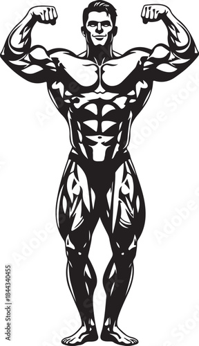 Muscular Man Flexing Arms and Showing Strength