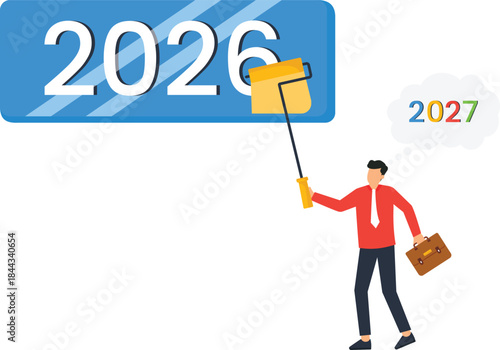 New Year concept businessman changing year 2026 future planning business strategy goal setting progress concept forward thinking annual update 2027 vision