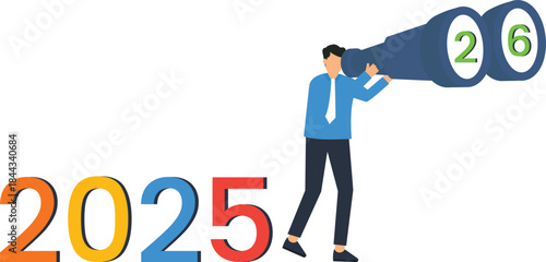 Businessman looking future vision business forecast strategic planning corporate goals market trends new year looking ahead 2026 forecast 2025 review