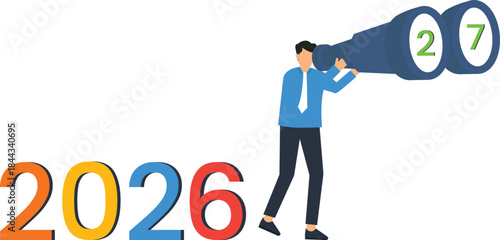 Businessman looking toward 2027 future vision business forecast new year goal strategic planning market trends financial outlook corporate strategy business growth future opportunity