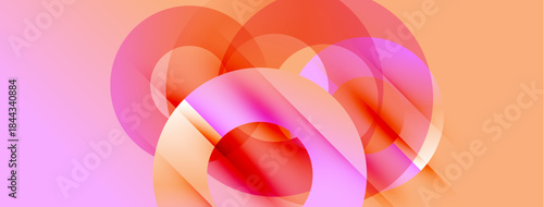 Abstract composition. Overlapping translucent circles create vibrant gradients. Pink, orange hues dominate design. Minimalist aesthetic.