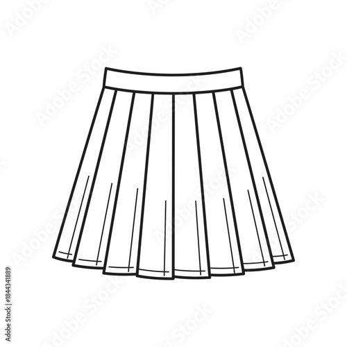 Simple line art drawing of a classic pleated skirt, suitable for fashion design