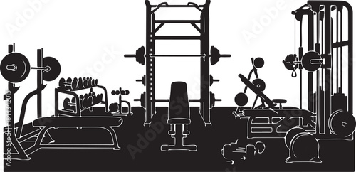 Gym interior with various exercise equipment and machines