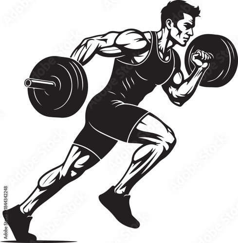 Muscular Man Lifting Weights in Dynamic Motion Illustration