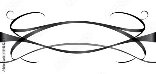 Graceful black ribbon outlines curve and loop in an elegant arrangement, creating a sophisticated decorative element for various design projects,  festive,  shadow